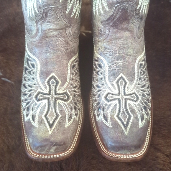 CORRAL A1197 Winged Cross taupe & black sequins cowgirl boots square toe sz10.5 - Picture 11 of 16